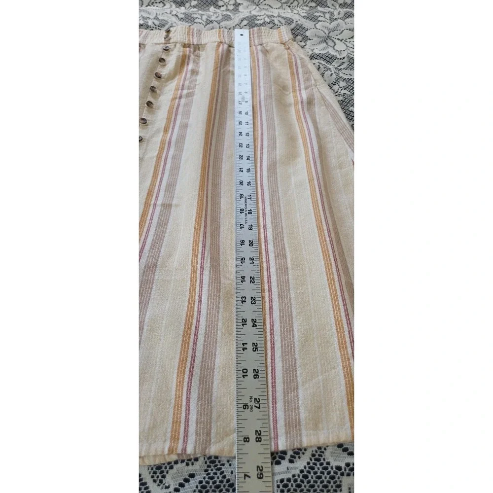 Sonoma Midi Skirt XXL Beige Striped Linen Blend Elastic‎ Pockets Casual Comfort